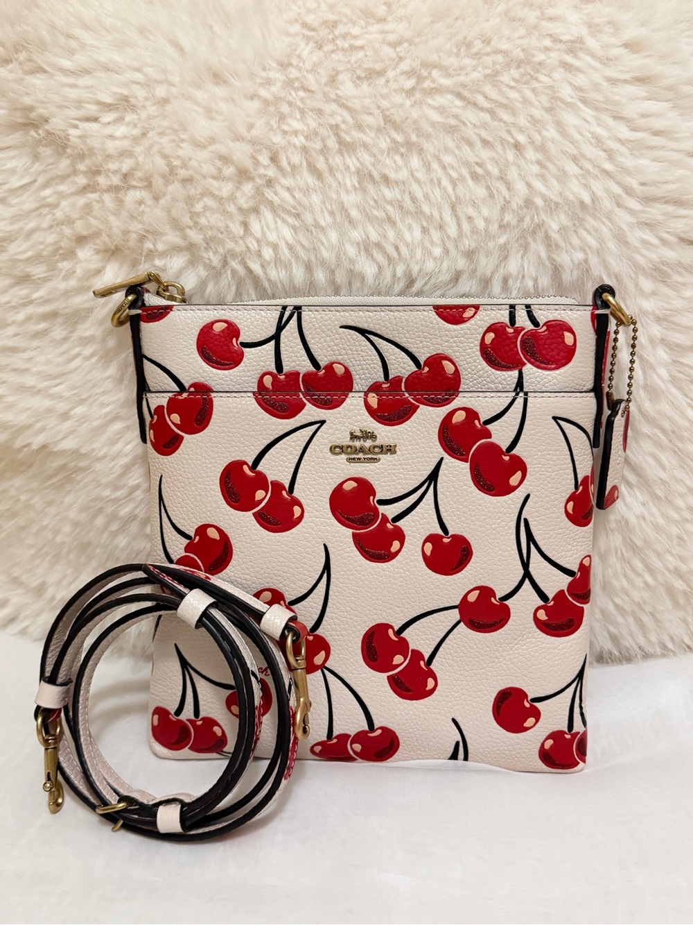 Coach White Crossbody Bag with Red Cherry Print